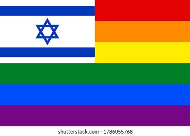 flag of israel with rainbow flag. proportion 2:3