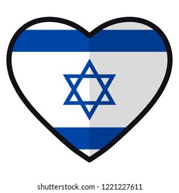 Die Flagge Israels in Form des Herzens, flacher Stil, Symbol der Liebe für sein Land, Patriotismus, Ikone für den Unabhängigkeitstag.