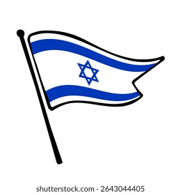 Bandeira de Israel. Design de ícone de ilustração de vetor da bandeira de Israel no estilo desenhado à mão. Bandeira de mastro flutuante.