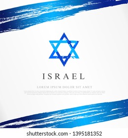 Flag of Israel. Vector illustration on a gray background. Brush strokes drawn by hand. Independence Day.
