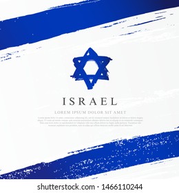 Flag of Israel. Vector illustration on a gray background. Brush strokes drawn by hand. Independence Day.