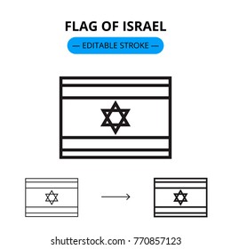 Flag of Israel vector line icon with editable stroke