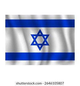 Bandeira de Israel ondulada flui ao vento, com dobras 3d