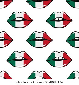 The flag of Italian on the lips pattern. Vector illustration national flag to Independence Day on the lips of Italian. 