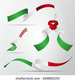 Flag of Italy. 17th of March. Set of realistic wavy ribbons in colors of italian flag. Independence day. National symbol. Vector illustration. EPS10