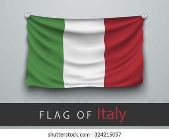 FLAG OF italy battered, hung on the wall, screwed screws