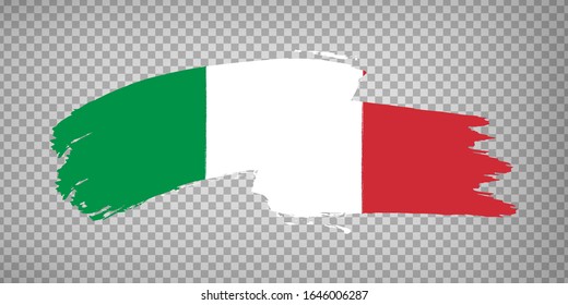 Flag of Italy, brush stroke background.  Waving Flag of Italian Republic on tranparent backrgound for your web site design, app, UI. Europe. EPS10.