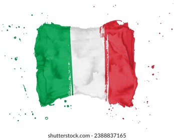 Flag of Italy, brush stroke background.  Flag of Italy on white background. Watercolor style for your design, Italian Republic.  EPS10.