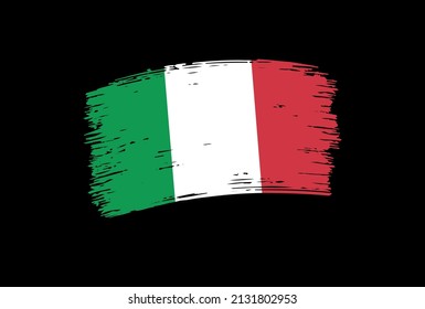 Flag of Italy in brush stroke background.Vector grunge Italy flag.