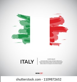 Flag of Italy with brush stroke, grunge style background vector.