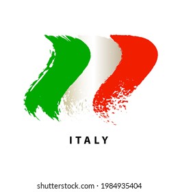 Flag of Italy, brush strokes painted waving flag, isolated on white background, vector illustration.