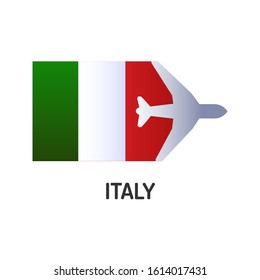 Flag of Italy color flat icon. Airline network. International flights. Popular tourist destination.  Vector element for web page, mobile app, promo.  UI UX GUI design element. 