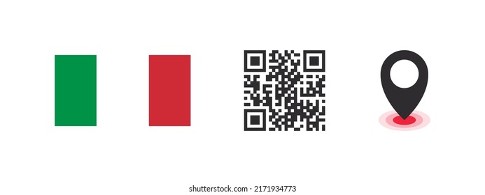 Flag of Italy. Flag of the country, QR code with geolocation of the capital of the country. Vector images