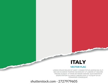 Flag of Italy. Creative Torn Paper Edge Effect on Transparent Background with jagged irregularities. A three-dimensional appearance with realistic shadows, as it if had been ripped to reveal a white surface beneath
