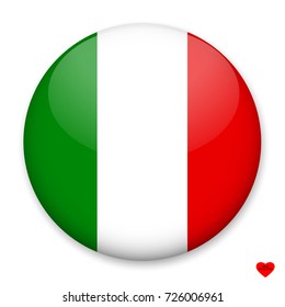 Flag of Italy in the form of a round button with a light glare and a shadow. The symbol of Independence Day, a souvenir, a button for switching the language on the site, an icon.