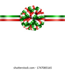 Flag of Italy gift ribbon bow vector concept. Illustration of Italy flag greeting present ribbon on white background.