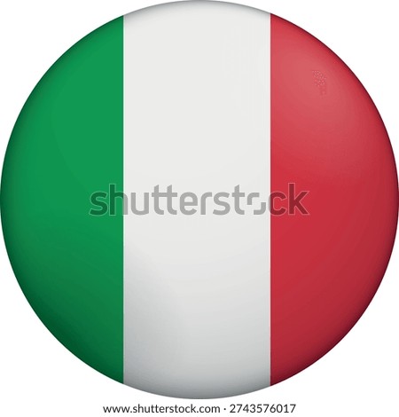 Flag of Italy. Glossy circular flag. Button appearance. 3D Icon Design with depth. Professional, tactile look. Perfect for representing national identity in digital interfaces and perfect for websites