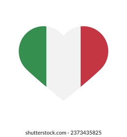 The flag of Italy. Heart-shaped flag icon. Standard color. Heart icon flag. Computer illustration. Digital illustration. Vector illustration.