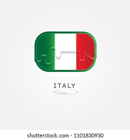 Flag of Italy, liquid design vector illustration and gretting word from their country, drawn on white grey background