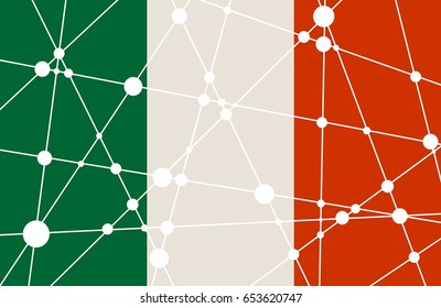 Flag of the Italy. Low poly concept triangular style. Molecule And Communication Background. Connected lines with dots.