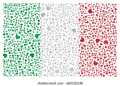 Flag of Italy made of heart patterns colored with national flag colors