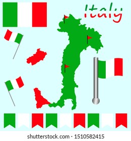 Flag italy map, great design for any purposes. World travel geography. Design element. Geography world map. World map template. Contour map vector. Vector geography icon.