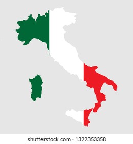 Flag of Italy in maps territory of italy vector illustration