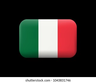 Flag of Italy. Matted Vector Icon and Button. Rectangular Shape with Rounded Corners