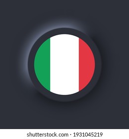 Flag of Italy. National Italy flag. Italian symbol. Vector illustration. EPS10. Simple icons with flags. Neumorphic UI UX dark user interface. Neumorphism