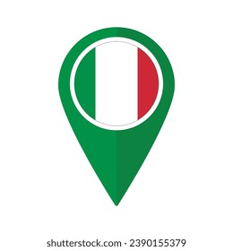 Bandera de Italia en el mapa icono de punta de alfiler color verde aislado
