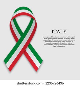 Flag of Italy on stripe ribbon isolated on white background. Template for independence day