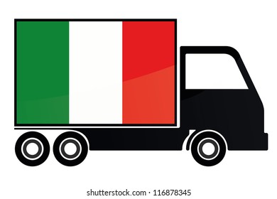 The flag of Italy painted on the side of the silhouette of a truck