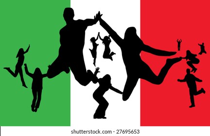 Flag of Italy and people jumping