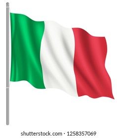 Flag of Italy with flag pole waving in wind. Vector illustration