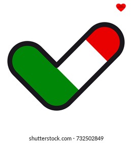 Flag of  Italy in the shape of check mark, vector sign approval, symbol of elections, voting.
