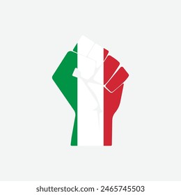 Flag of Italy in the shape of raised hand sign isolated on background. Fist symbol modern, simple, vector, icon for website design, mobile app, ui. Vector Illustration