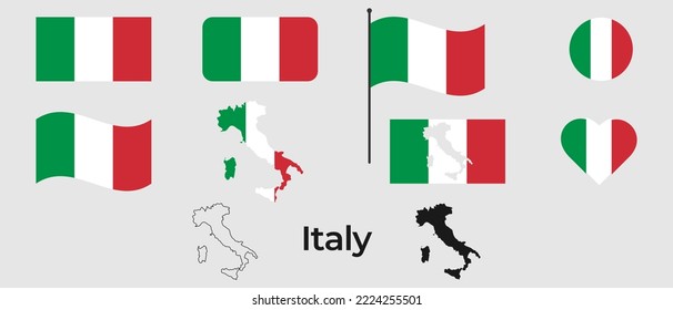 Flag of Italy. Silhouette of Italy. National symbol.
