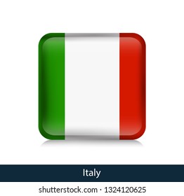 Flag of Italy. Square glossy badge. Vector.
