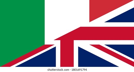 Flag Of Italy And United Kingdom. Proportion 1:2