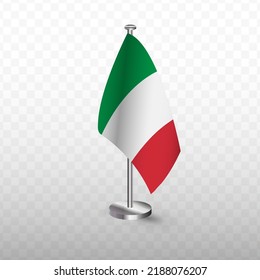 Flag of Italy. Vector illustration of a flag with flagpole on a transparent background (PNG).