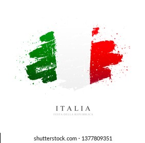 Flag of Italy. Vector illustration on white background. Brush strokes drawn by hand. Independence Day.