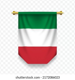 Flag of Italy. Vector illustration of a vertical hanging flag on a transparent background (PNG).