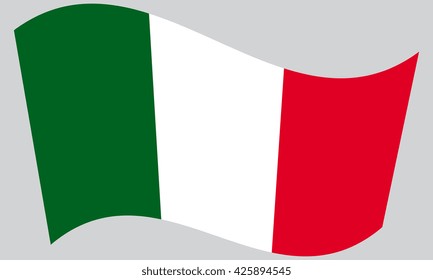 Flag of Italy waving on gray background