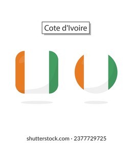 Flag of Ivory Coast 2 Shapes icon 3D cartoon style.