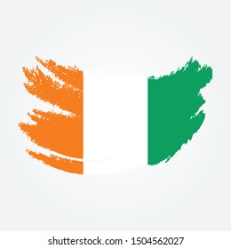 Flag of Ivory Coast with brush stroke effect, Ivory coast flag template design. Vector Eps 10