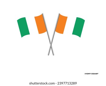 Flag of Ivory Coast, Ivory Coast cross flag design. Ivory Coast cross flag isolated on white background. Vector Illustration of crossed Ivory Coast flags.