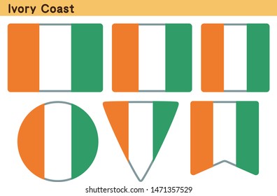 Flag of Ivory Coast. Flag icon set of six different shapes. Vector Illustration.
