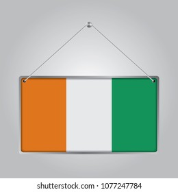 Flag of Ivory Coast. The symbol of the state in the pennant hanging on the rope, 
rectangle hanging. Vector Illustration EPS10.