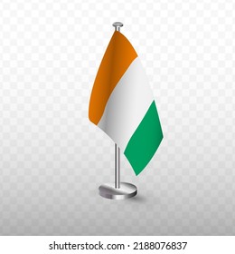 Flag of Ivory Coast. Vector illustration of a flag with flagpole on a transparent background (PNG).