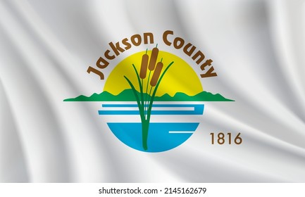 Flag of Jackson County, Ohio, USA. Realistic waving flag of Jackson County vector background.